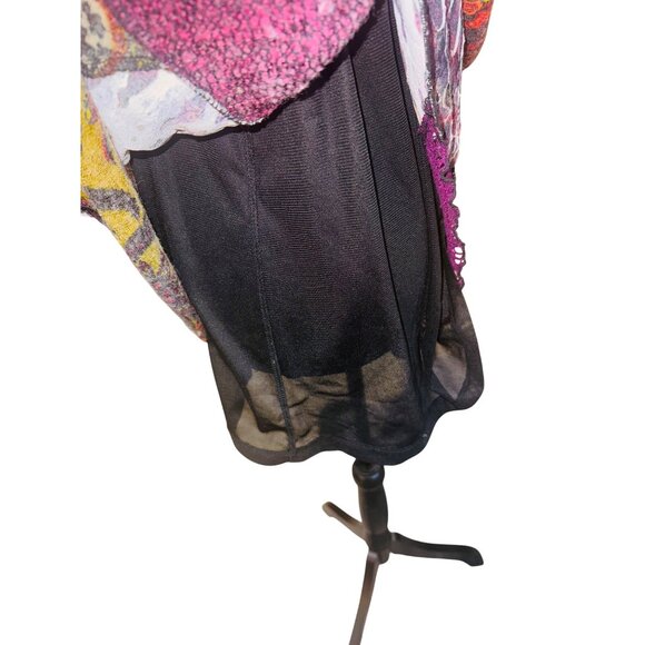 Ali Miles Patchwork Floral Knit Tunic Top  L Boho Chic Style Artsy Casual Blouse - Picture 9 of 9